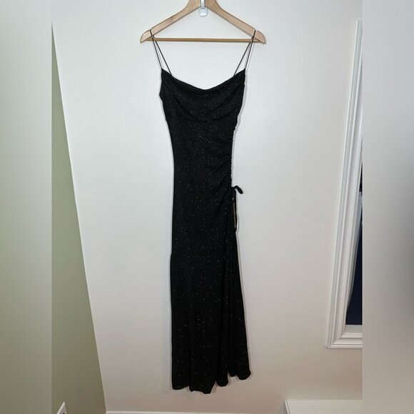 VINTAGE City Triangles Black Sparkle Slip Dress Size Medium - Picture 2 of 8